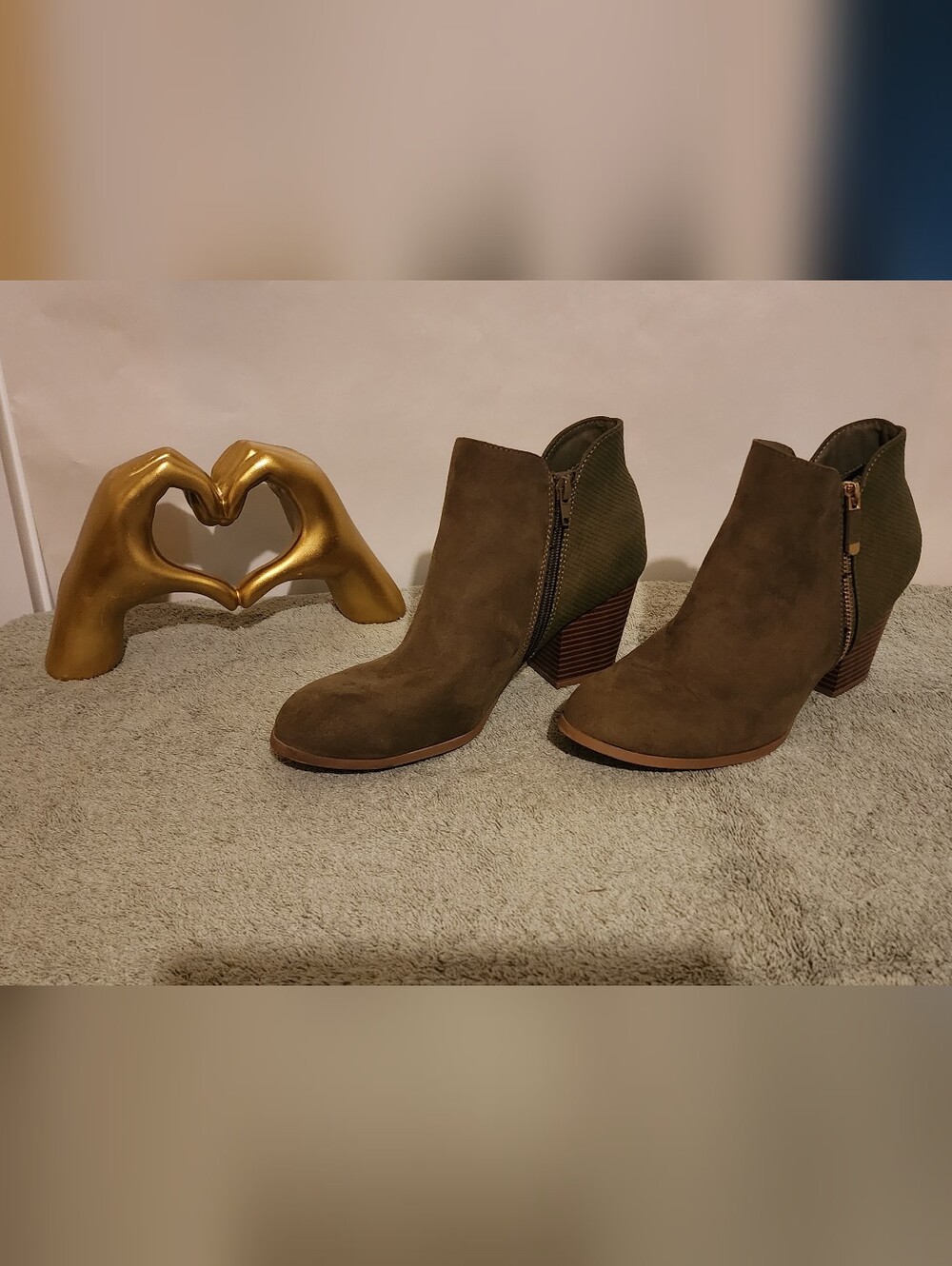 Women's Olive Ankle Booties with Block Heel